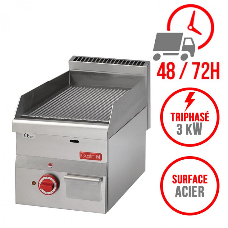 Plaque de cuisson électrique 300 x 600 mm (3kW) - Surface acier rainurée
