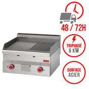 Plaque de cuisson électrique 600 x 600 mm (6kW) - Surface acier demi lisse demi rainurée