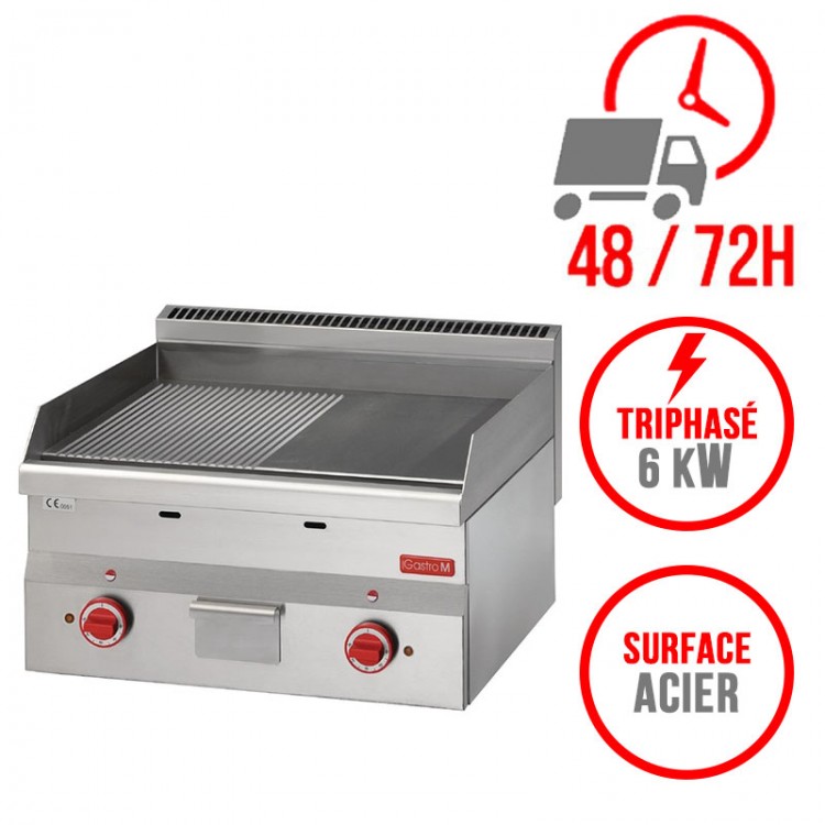 Plaque de cuisson électrique 600 x 600 mm (6kW) - Surface acier demi lisse demi rainurée