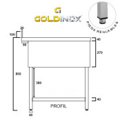 Plonge inox 1 bac - 600 x 600 mm PREMIUM / GOLDINOX