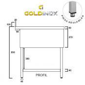 Plonge inox 1 bac - 1000 x 600 mm égouttoir droite PREMIUM / GOLDINOX