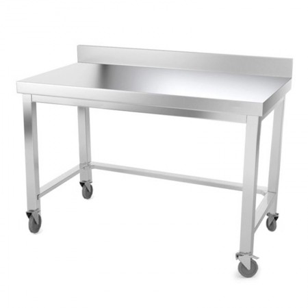 Table inox 1500 x 500 mm adossée avec renfort sur roulettes / GOLDINOX
