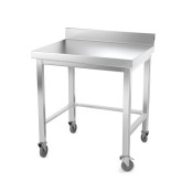 Table inox 600 x 600 mm adossée avec renfort sur roulettes / GOLDINOX