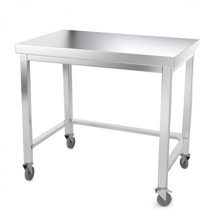 Table inox 1000 x 600 mm avec renfort sur roulettes / GOLDINOX