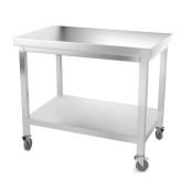 Table inox 1000 x 600 mm avec renfort sur roulettes / GOLDINOX