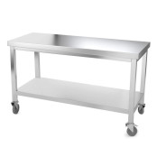 Table inox 1500 x 600 mm avec renfort sur roulettes / GOLDINOX