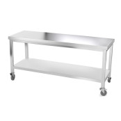 Table inox 1800 x 600 mm avec renfort sur roulettes / GOLDINOX