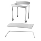 Table inox 700 x 600 mm adossée avec renfort sur roulettes / GOLDINOX