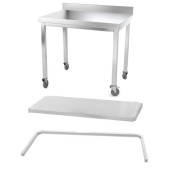 Table inox 1000 x 600 mm adossée avec renfort sur roulettes / GOLDINOX