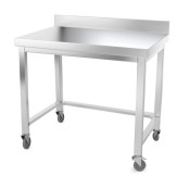 Table inox 1000 x 600 mm adossée avec renfort sur roulettes / GOLDINOX