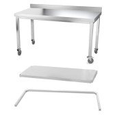 Table inox 1400 x 600 mm adossée avec renfort sur roulettes / GOLDINOX