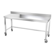 Table inox 1800 x 600 mm adossée avec renfort sur roulettes / GOLDINOX