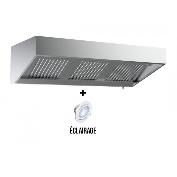 Hotte murale 2200 x 950 x 400 mm avec éclairage, filtre et robinet de vidange / GOLDINOX | Enlèvement entrepôt