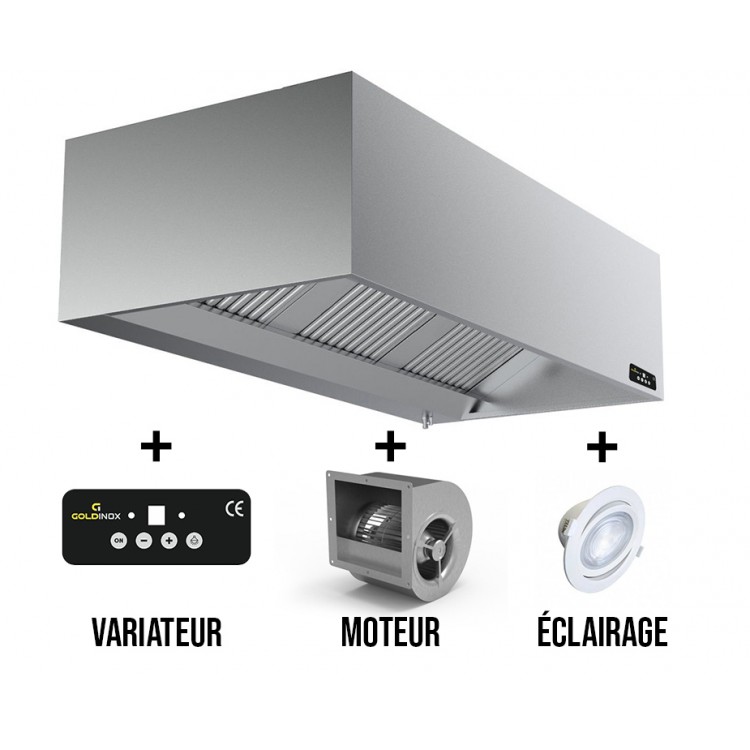 Hotte caisson 1200 x 950 x 520 mm avec moteur, variateur, éclairage, filtre et robinet de vidange / GOLDINOX