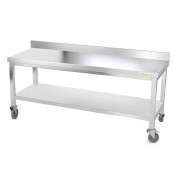 Table inox soubassement 2000 x 500 mm adossée sur roulettes / GOLDINOX