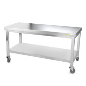 Table inox soubassement 1400 x 600 mm sur roulettes / GOLDINOX