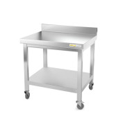 Table inox soubassement 700 x 600 mm adossée sur roulettes / GOLDINOX