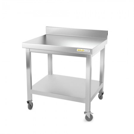 Table inox soubassement 800 x 600 mm adossée sur roulettes / GOLDINOX