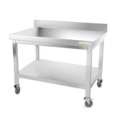 Table inox soubassement 1200 x 600 mm adossée sur roulettes / GOLDINOX