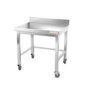 Table inox soubassement 500 x 500 mm adossée avec renfort sur roulettes / GOLDINOX