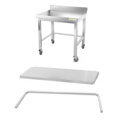 Table inox soubassement 500 x 500 mm adossée avec renfort sur roulettes / GOLDINOX