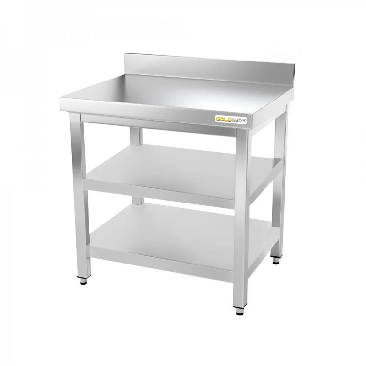 Table inox 500 x 500 mm adossée avec 2 étagères / GOLDINOX