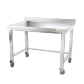 Table inox soubassement 1000 x 500 mm adossée avec renfort sur roulettes / GOLDINOX