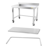 Table inox soubassement 1000 x 500 mm adossée avec renfort sur roulettes / GOLDINOX