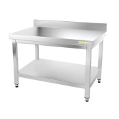 Table inox soubassement 1000 x 500 mm adossée avec renfort sur roulettes / GOLDINOX