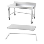 Table inox soubassement 1400 x 500 mm adossée avec renfort sur roulettes / GOLDINOX