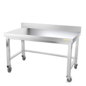 Table inox soubassement 1500 x 500 mm adossée avec renfort sur roulettes / GOLDINOX