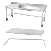 Table inox soubassement 1800 x 500 mm adossée avec renfort sur roulettes / GOLDINOX