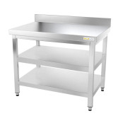 Table inox 1000 x 500 mm adossée avec 2 étagères / GOLDINOX