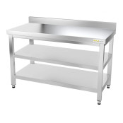 Table inox 1400 x 500 mm adossée avec 2 étagères / GOLDINOX