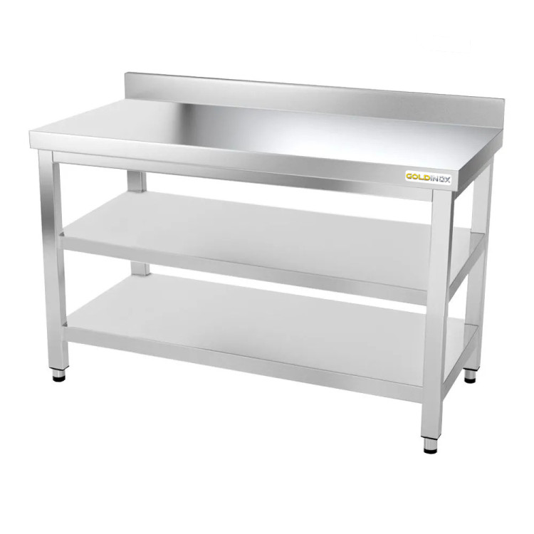 Table inox 1500 x 500 mm adossée avec 2 étagères / GOLDINOX