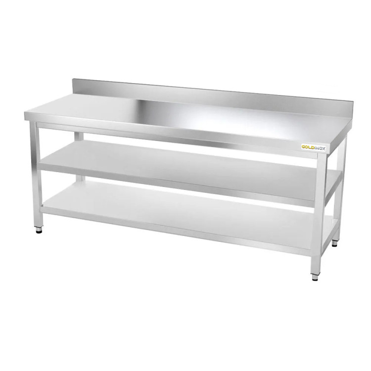 Table inox 1800 x 500 mm adossée avec 2 étagères / GOLDINOX