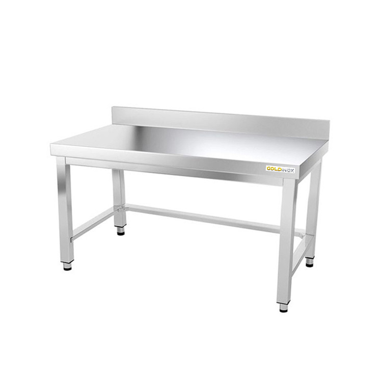 Table inox soubassement 1400 x 600 mm adossée avec renfort / GOLDINOX