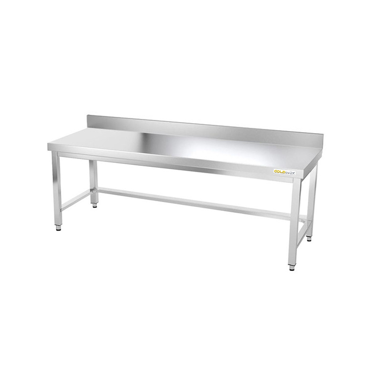 Table inox soubassement 2000 x 600 mm adossée avec renfort / GOLDINOX