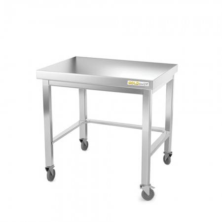 Table inox soubassement 800 x 600 mm avec renfort sur roulettes / GOLDINOX
