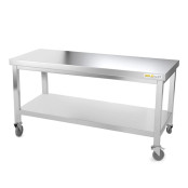 Table inox soubassement 1400 x 600 mm avec renfort sur roulettes / GOLDINOX