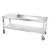 Table inox soubassement 1800 x 600 mm avec renfort sur roulettes / GOLDINOX