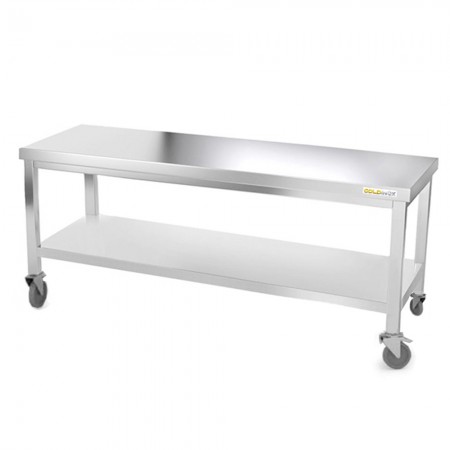 Table inox soubassement 2000 x 700 mm sur roulettes / GOLDINOX