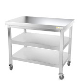 Table inox 1000 x 600 mm avec 2 étagères sur roulettes / GOLDINOX