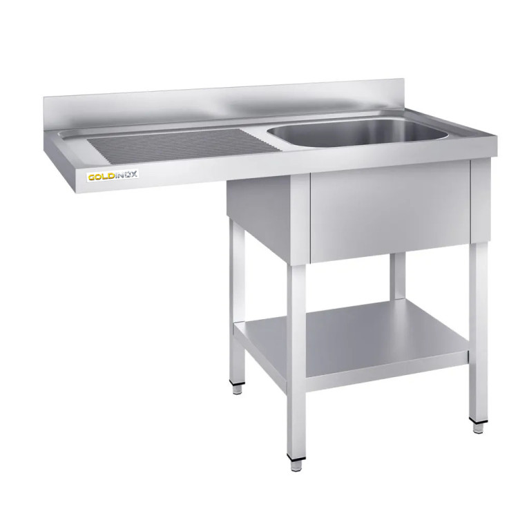 Plonge lave-vaisselle inox 1 bac - 1400 x 700 mm égouttoir gauche PREMIUM / GOLDINOX