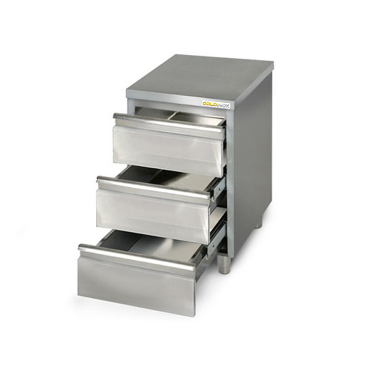 Meuble bas inox 500 x 600 mm avec 3 tiroirs PREMIUM / GOLDINOX