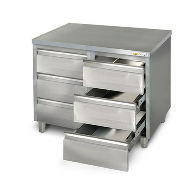 Meuble bas inox 1000 x 600 mm avec 6 tiroirs PREMIUM / GOLDINOX