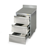 Meuble bas inox 500 x 700 mm adossée avec 3 tiroirs PREMIUM / GOLDINOX