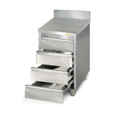 Meuble bas inox 500 x 700 mm adossée avec 4 tiroirs PREMIUM / GOLDINOX