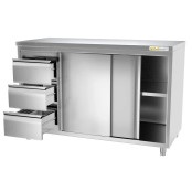 Meuble bas inox 1500 x 600 mm avec 3 tiroirs gauche PREMIUM / GOLDINOX