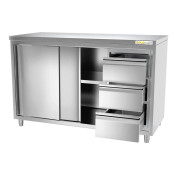 Meuble bas inox 1400 x 700 mm avec 3 tiroirs droit PREMIUM / GOLDINOX